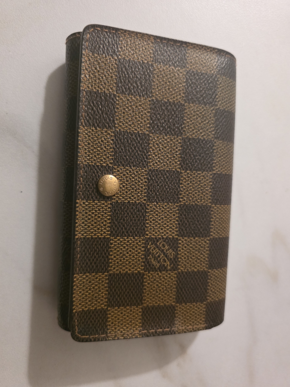 Louis Vuitton Brown and Tan Damier Fold Wallet with Gold Snap